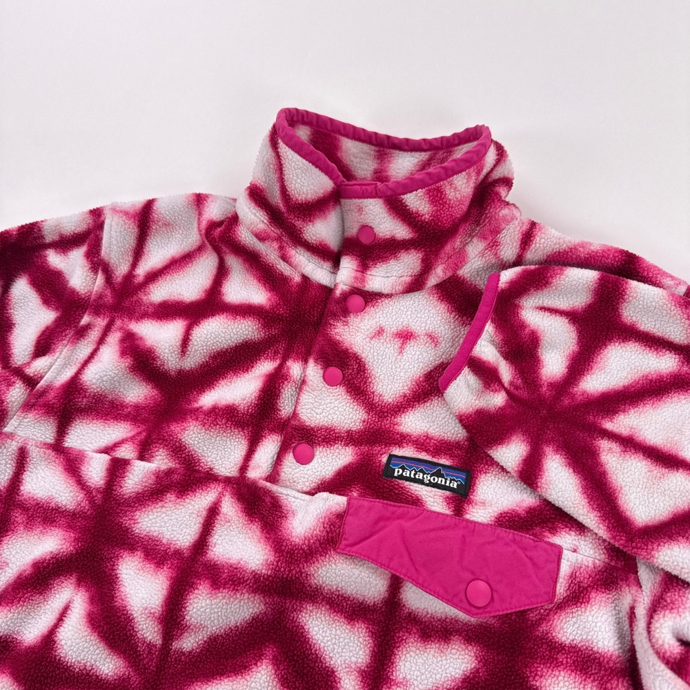 Patagonia Womens Fleece Small Pink Geometric Snap-T Pullover Button Mock Neck